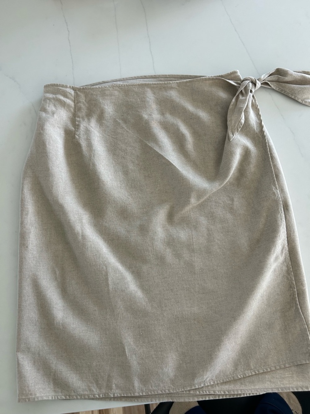 100% Linen Ralph Lauren Beige Tie-Waist Wrap Skirt